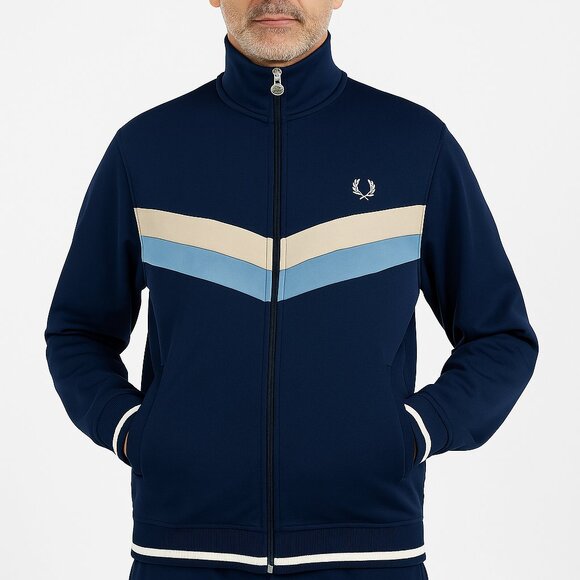 Fred Perry Sportswear Track Jacket | Navy Blue Chevron Stripe | Made in Portugal - Picture 1 of 14